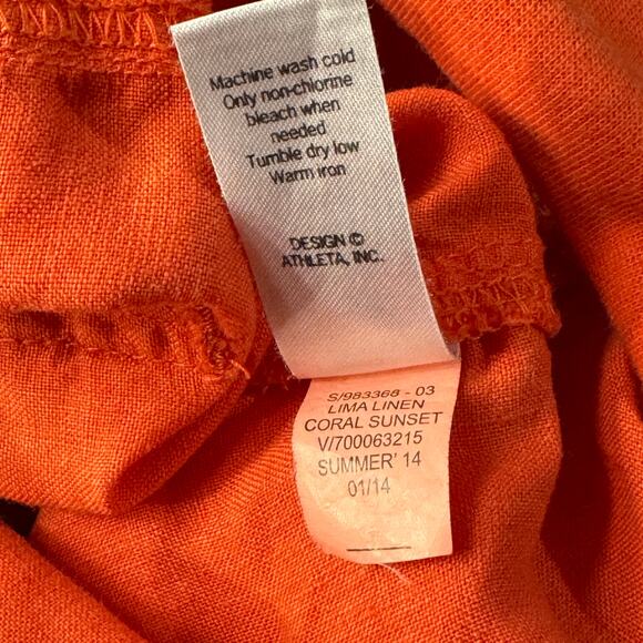 Athleta SZ 2 Lima Linen Skirt Fold-Over Stretch Waist Pockets Slit Coral Sunset - Picture 8 of 8